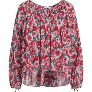 Antik Batik Blossom Blouse Large sz 42 peasant top floral cotton pink red white